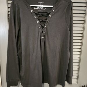 Torrid Black Lace-Up Long Sleeve Tee